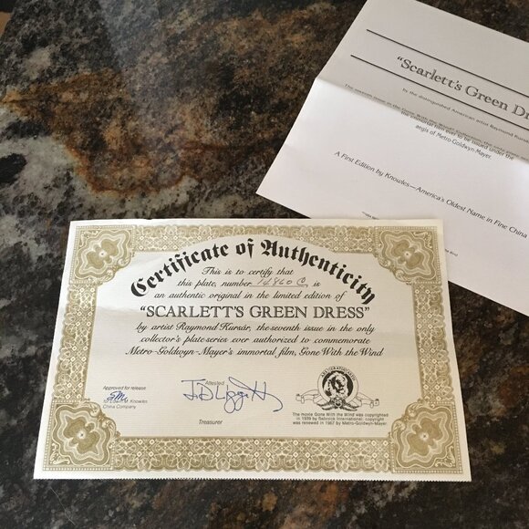 2/$40 Gone With the Wind Collection 'Scarlett's Green Dress' Raymond Kursar - Picture 6 of 7